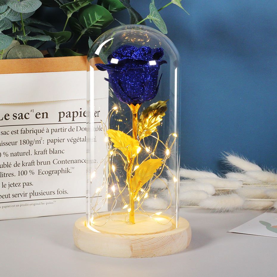 Sevgililer Günü Hediyesi Kız Arkadaşı Için Ebedi Gül Çiçekleri LED Işık Cam Kapak Günü Düğün Dekorasyon Iyilik Anneler Günü Kadın Hediye Hediye