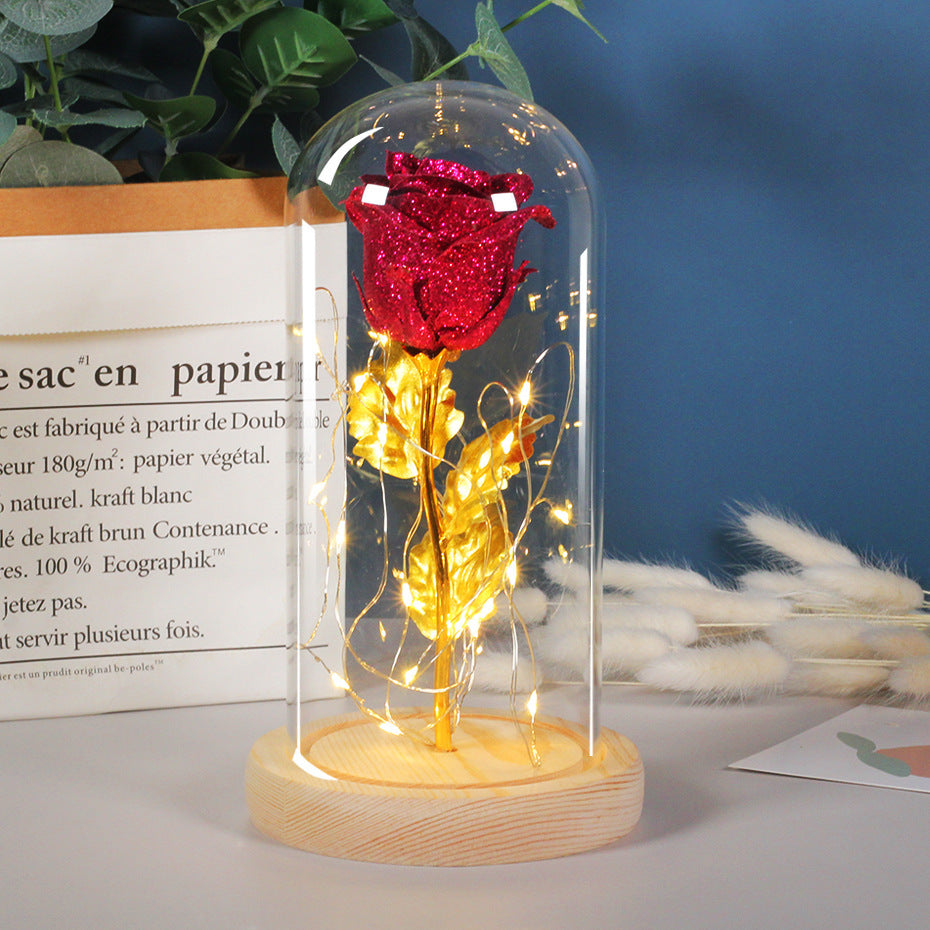 Sevgililer Günü Hediyesi Kız Arkadaşı Için Ebedi Gül Çiçekleri LED Işık Cam Kapak Günü Düğün Dekorasyon Iyilik Anneler Günü Kadın Hediye Hediye