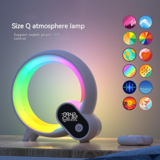 Yaratıcı Q Işık Analog Gündoğumu Dijital Ekran Çalar Saat Bluetooth Ses Akıllı Uyandırma Q Renkli Atmosfer Işığı